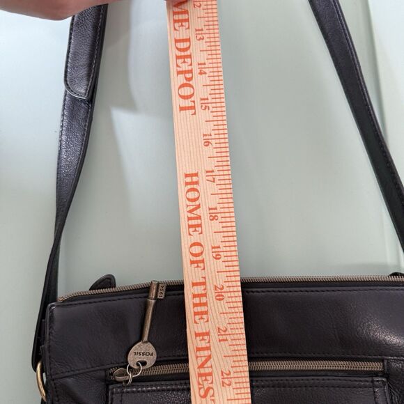 Vtg Fossil Leather Purse Crossbody Bag Black Key Charm Zips Grunge Capsule Boho - Picture 14 of 14